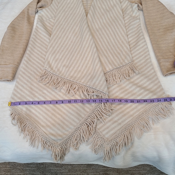 Anthropologie  Dradep Waterfall Open Cardigan Boho Fringe fleece - Picture 6 of 8